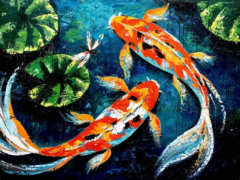 Koi fish pond painting .